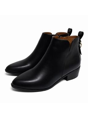 PiePieBuy Black Pointed Toe Ankle Boots Size 9 Side Zip Low Heel Booties - New